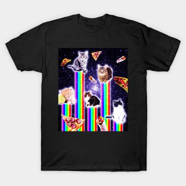 Outer Space Galaxy Cats With Rainbow T-Shirt by Random Galaxy